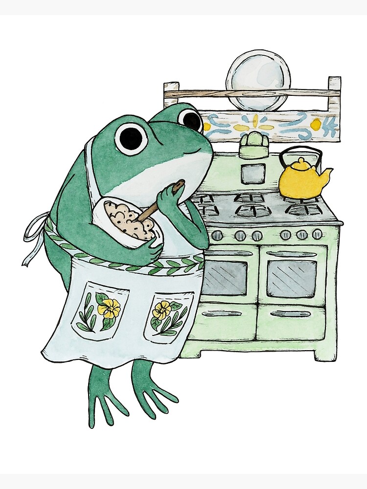 A watercolor of a frog baking